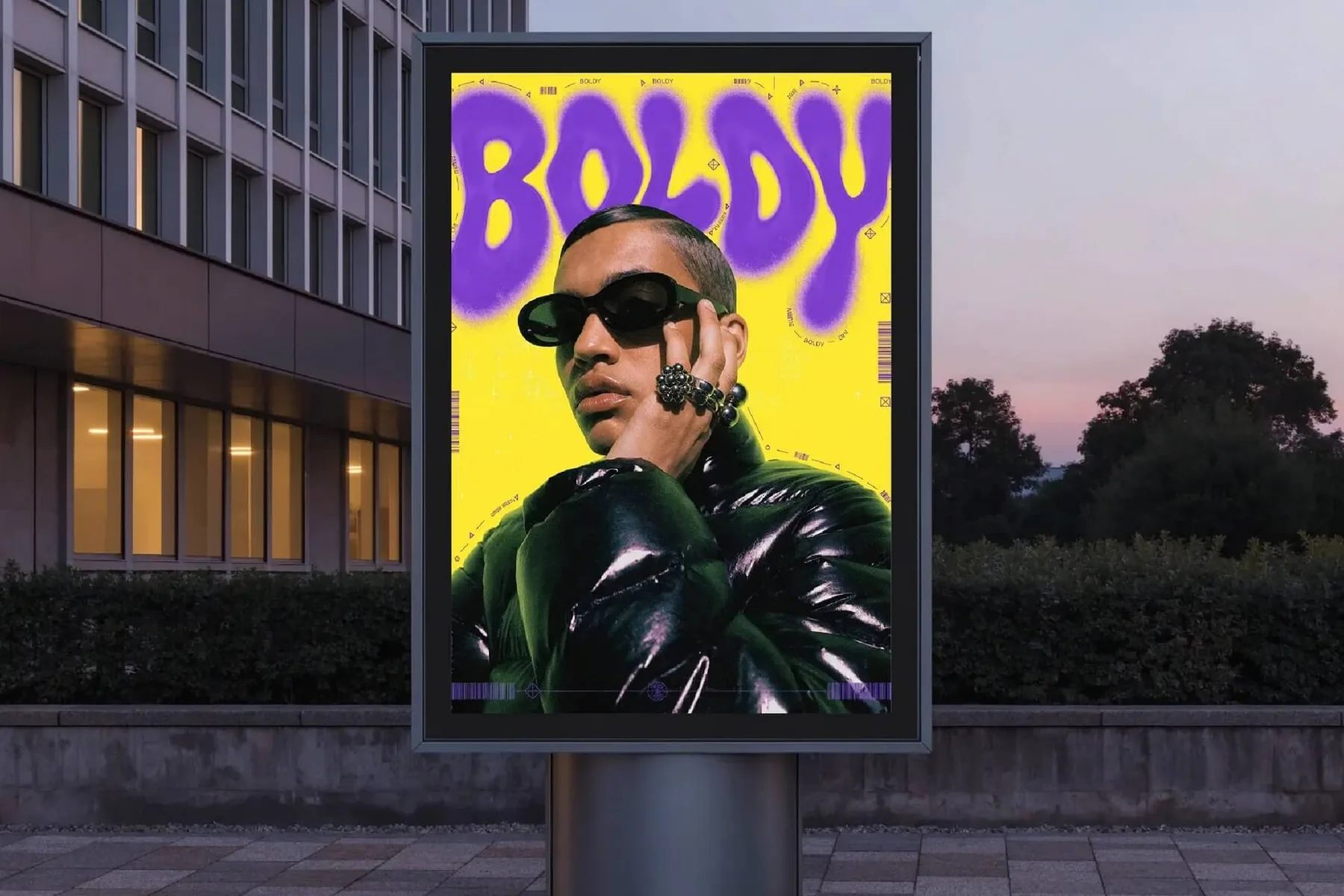 A billboard advertisement flyby in an urban park